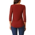 thumbnail image 3 of BLUSA TUNIC DE CUELLO REDONDO Y MANGA 3/4 PLEATADA CASUAL DE MUJER INSPIRE CHIC XL ROJO VINO, 3 of 5