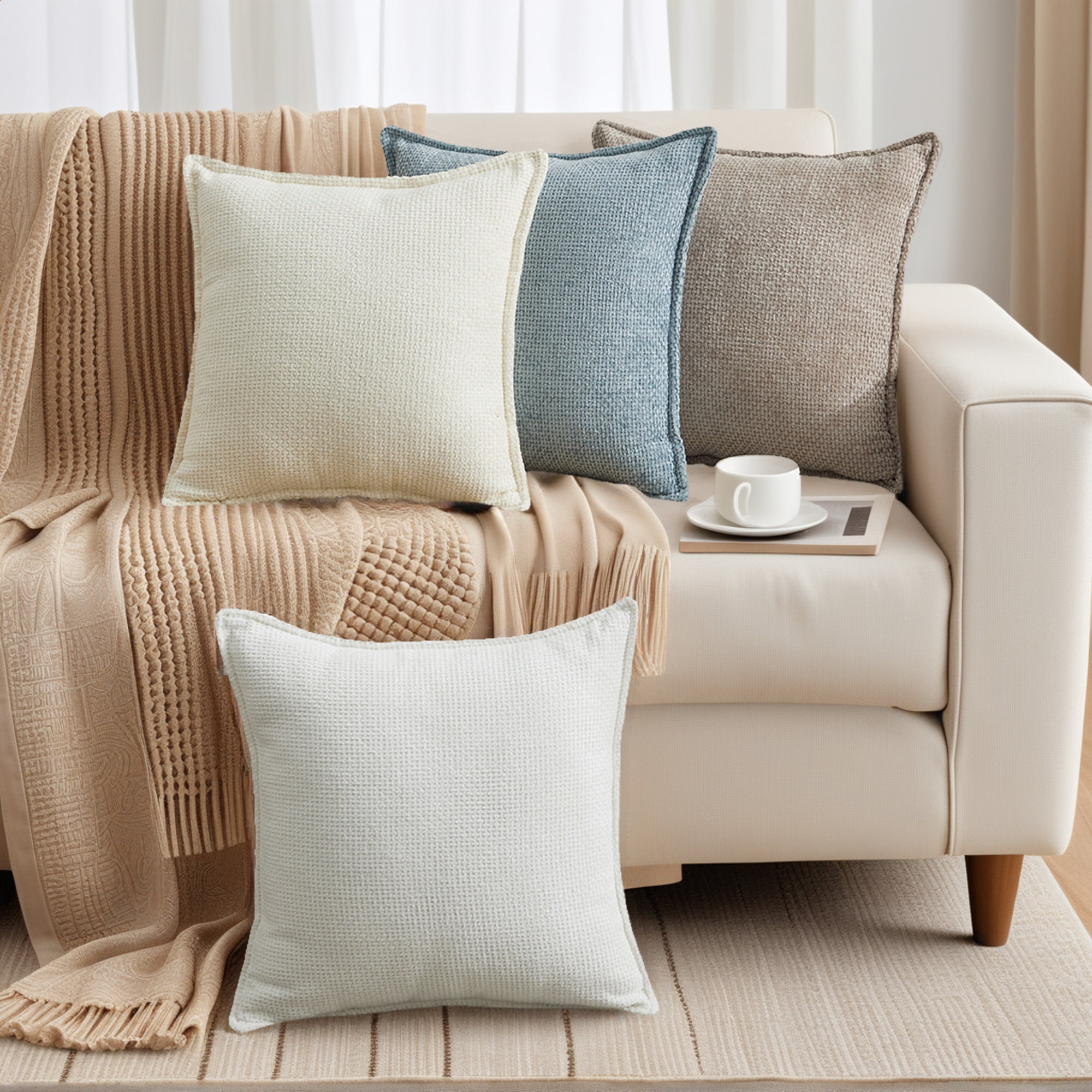 Unique Bargains Solid Chenille Decorative Throw Pillow Covers Pack of 2 White 18" x 18"