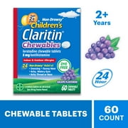Claritin Allergy Medicine for Kids, Loratadine Antihistamine Grape Chewable Tablets, 60 Ct