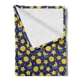 thumbnail image 2 of Baby Soft Flannel Fleece Throw Blanket, Funny Night Sky Chipper Moons and Stars Sleeping Time Abstract Cartoon, Cozy Plush for Indoor and Outdoor Use, 50" x 70", Yellow Orange Navy Blue, by Ambesonne, 2 of 5