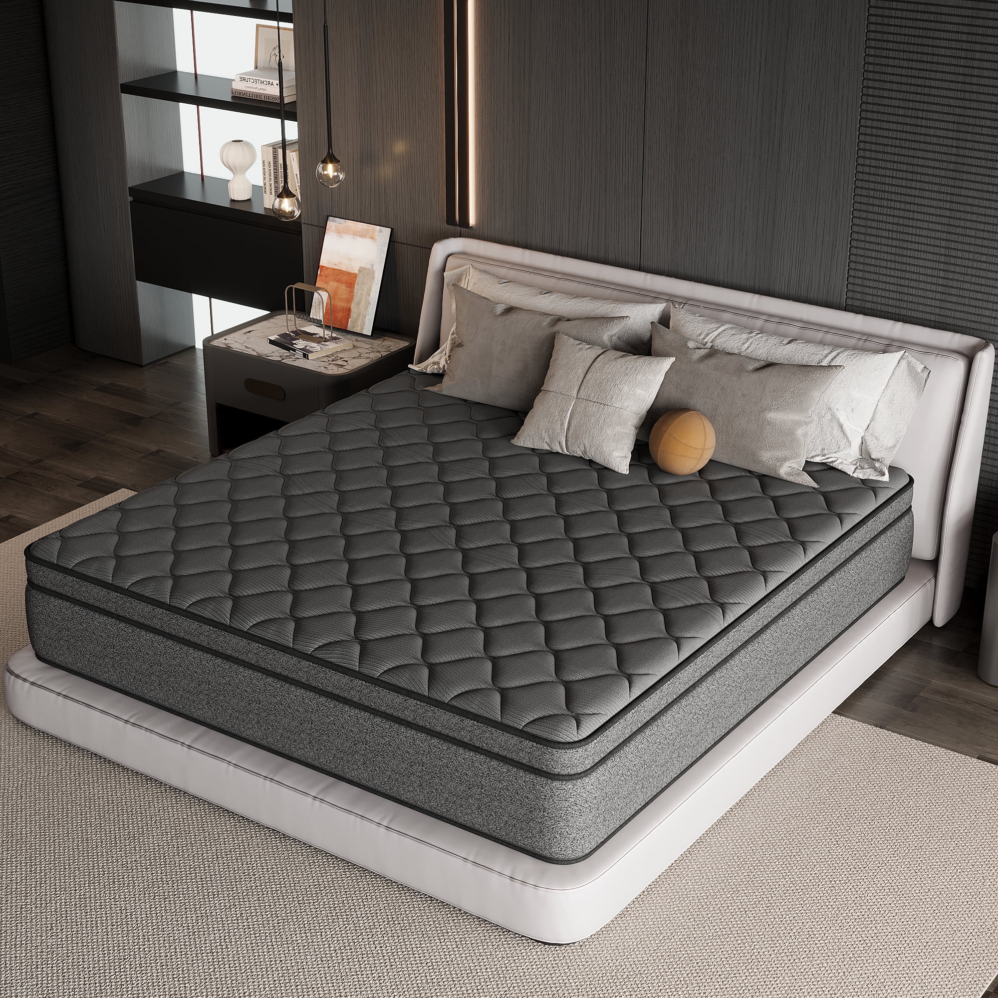 SILENCE MANGO 12 inch Full Size Euro Top Mattress Grey Hybrid Medium Firm for Back & Lumbar Support,Bed Mattress in a Box,Individual Pocket Spring for Motion Isolation & Pressure Relief