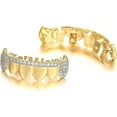 thumbnail image 4 of Gold Iced Out Cz Top and Bottom Vampire Fangs Grillz for Your Teeth Hip Hop, 4 of 5