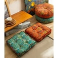 thumbnail image 4 of Boho Cotton Linen Square Chair Seat Cushions for Dining Kitchen Office Chairs Super Soft Printed Chair Pads with Pompom Fringe (Orange,16"x16"), 4 of 6