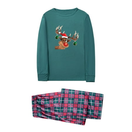 

Christmas Gifts Matching Family Pajamas Sets Christmas Deer Top And Plaid Print Pants Homewear For Dad Imitation cotton A