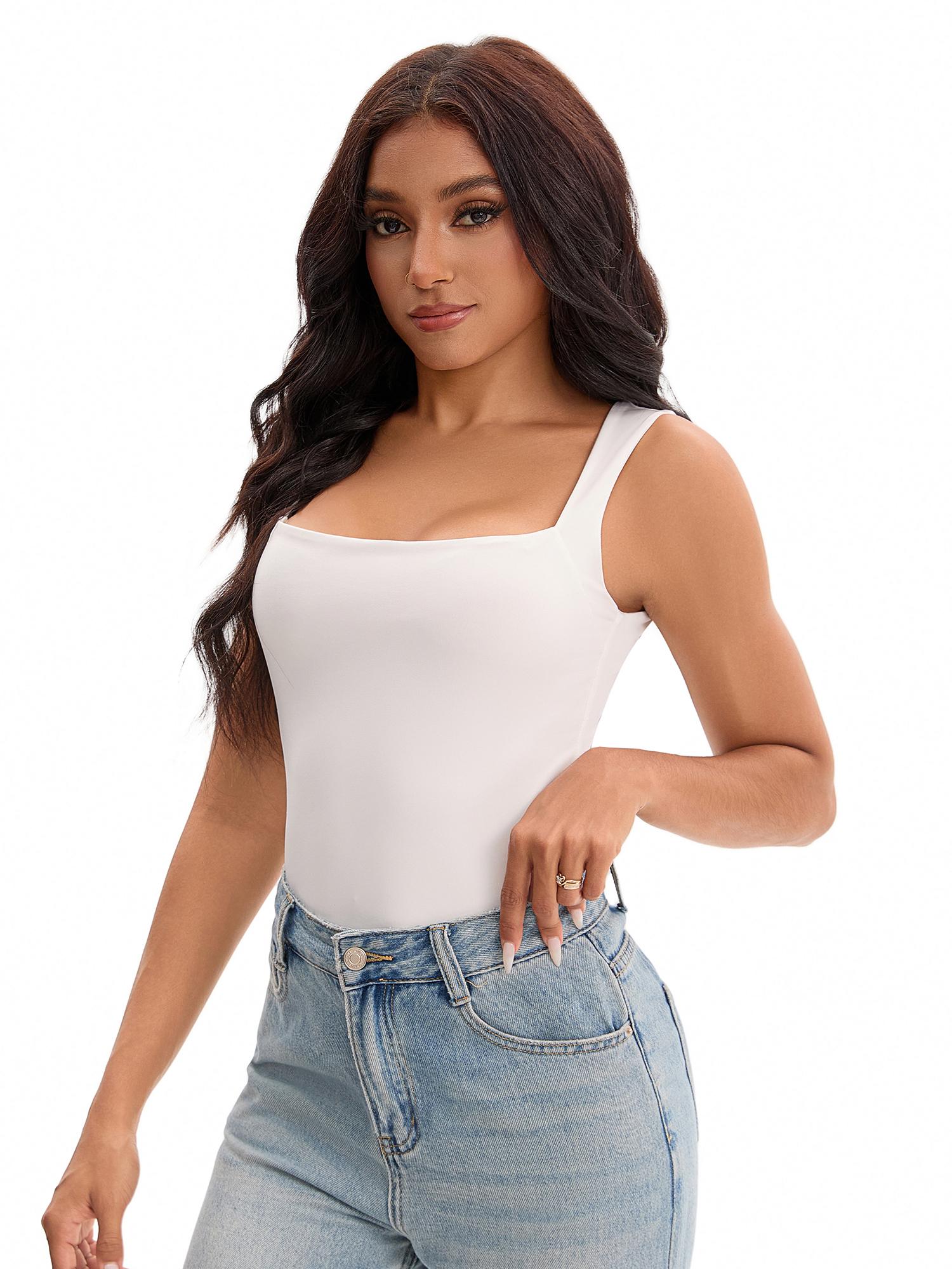 Unique Bargains Square Neck Sleeveless Tank Camisoles XL White