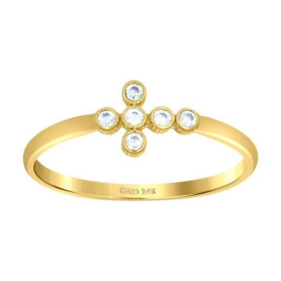 14k 14kt Yellow Gold Womens Cubic-Zirconia Cross Religious Ring