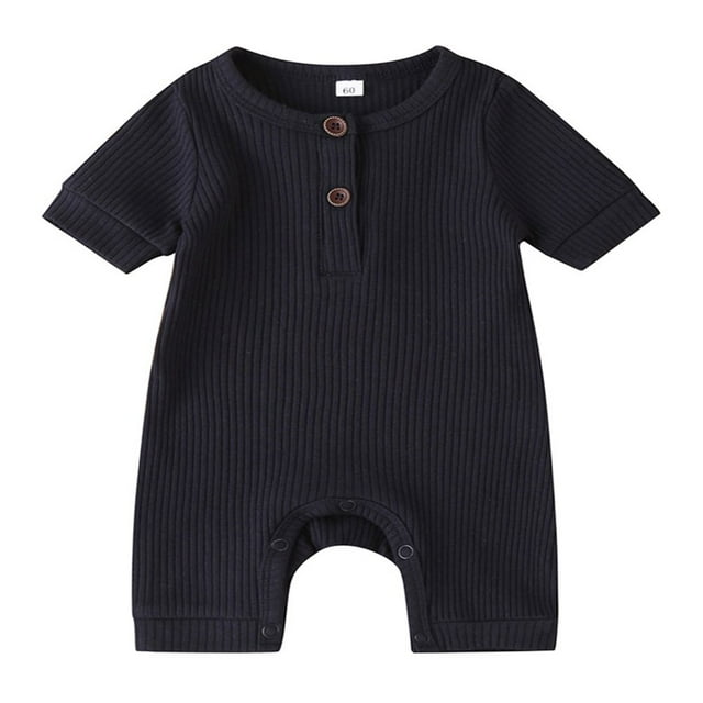 Baby Girl Boy Solid Romper Short Sleeve Jumpsuit Button Cotton Clothing