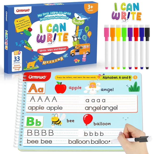 Cuaderno de actividades de aprendizaje preescolar URMYWO con rotuladores