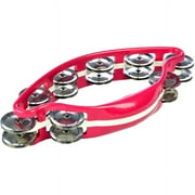Directly Cheap Ergonomic-Grip Single-Ring Clamshell-Shape Tambourine, 16 Jingles, Red