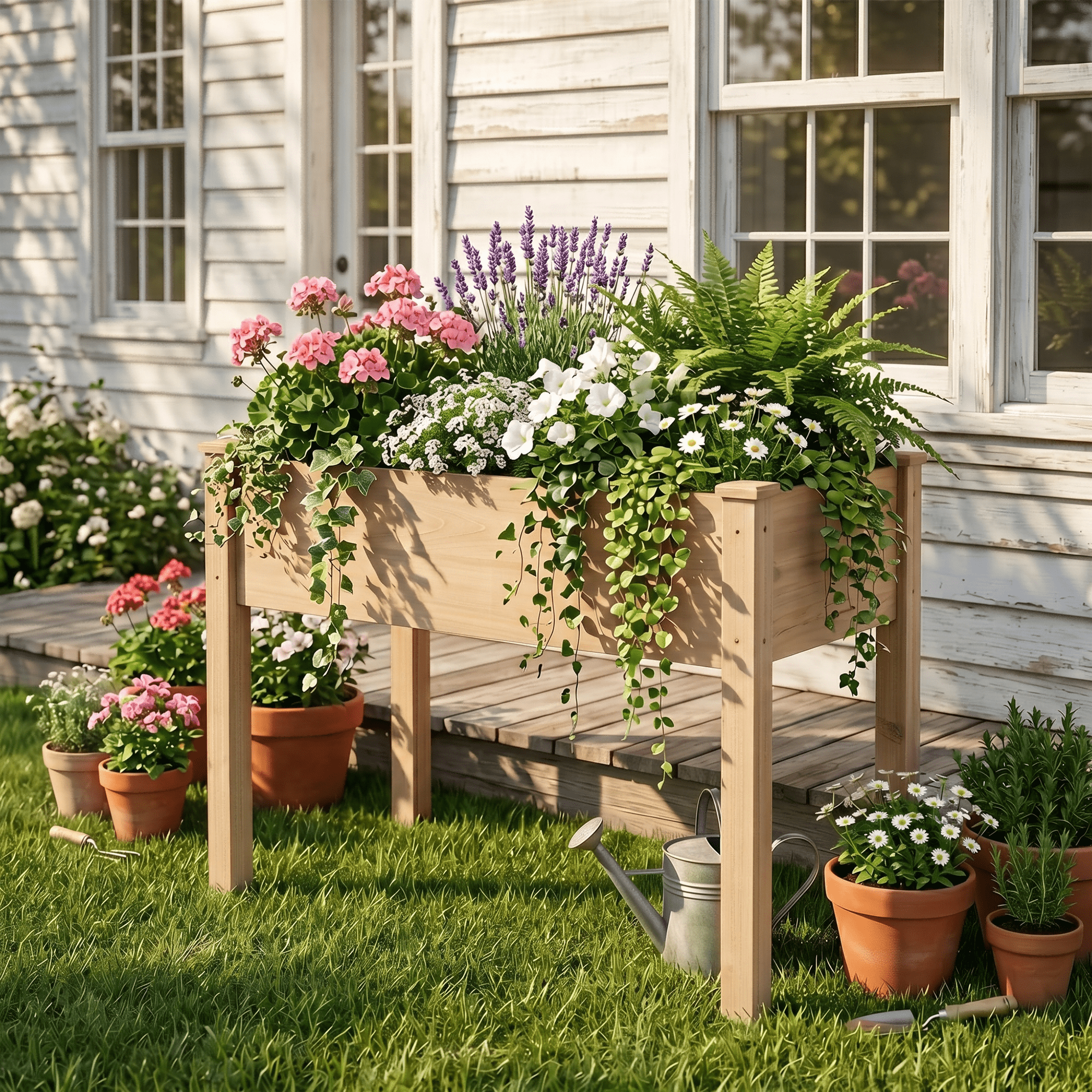 LIFERECORD Wooden Raised Garden Bed with Legs, 34"L X 18"W X 30"H, Elevated Reinforced Large Planter Box for Vegetable Flower Herb Outdoors, Wood