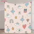 thumbnail image 2 of 1pc Flannel Blanket with Pink Background Featuring Ballerina, Clouds, Stars, Rainbow, and Heart Bow Print - Soft Warm Fleece Throw for Sofa, Office, Bed, Camping & Travel - Versatile All-Season Gift,, 2 of 10
