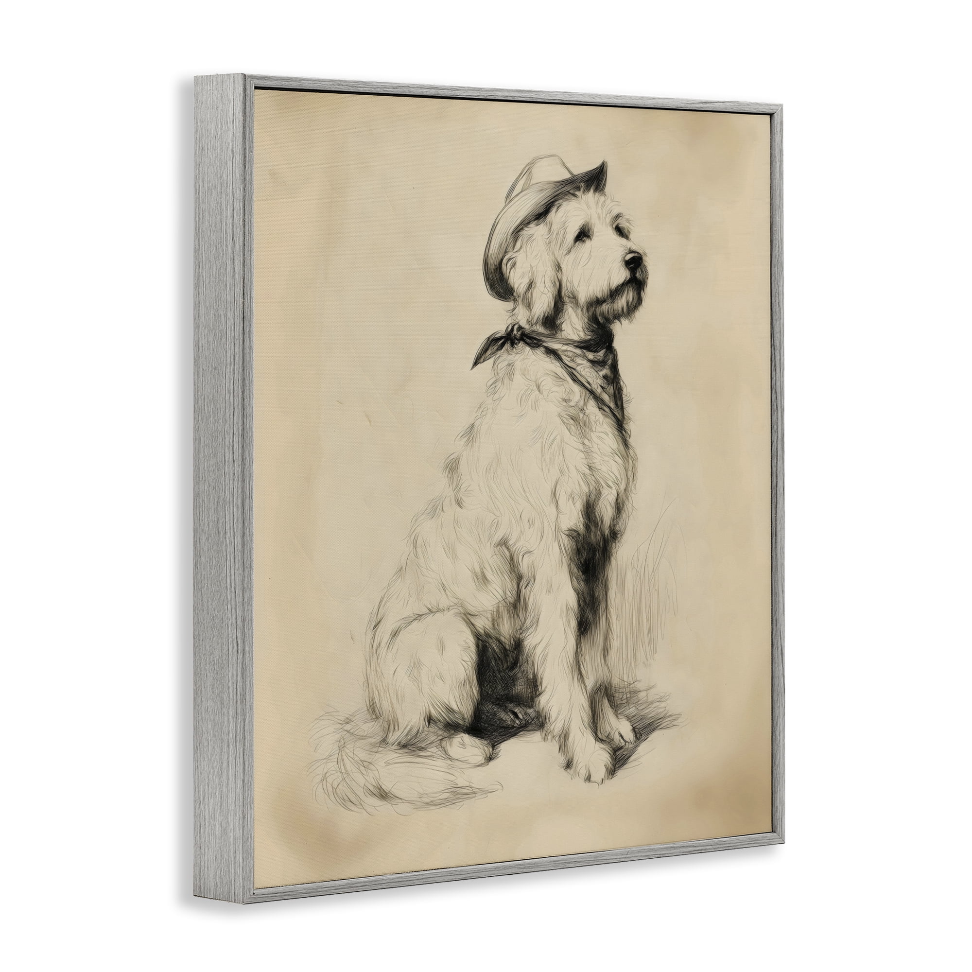 Stupell Industries Cowboy Goldendoodle Sketch Gray Framed Giclee Art, design by Arlington Prints