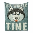 thumbnail image 1 of Alaskan Malamute Soft Flannel Fleece Throw Blanket, It's Winter Time Retro Poster Dog Face Falling Snowflakes, Cozy Plush for Indoor and Outdoor Use, 60" x 80", Slate Blue Black White, by Ambesonne, 1 of 6