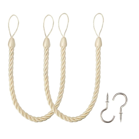 Curtain Ropes, Curtain Handmade Holdbacks with 2 Metal Screw Hooks (Beige, 2pcs)