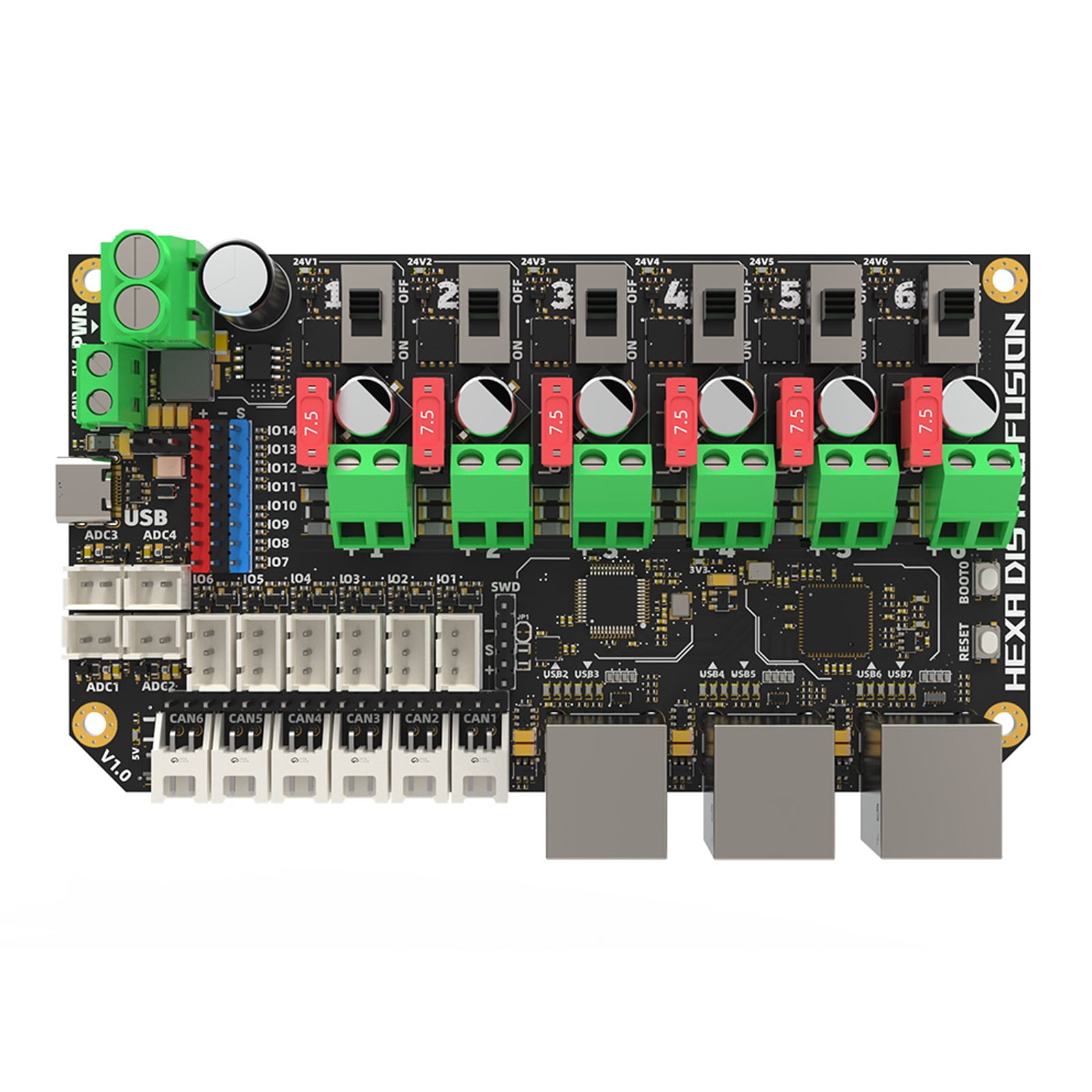 6 Port USB2.0 Hub Hexa Distro Fusions With CAN2.0 Connectors And 24V Power Distribution For Multiple Head Printer