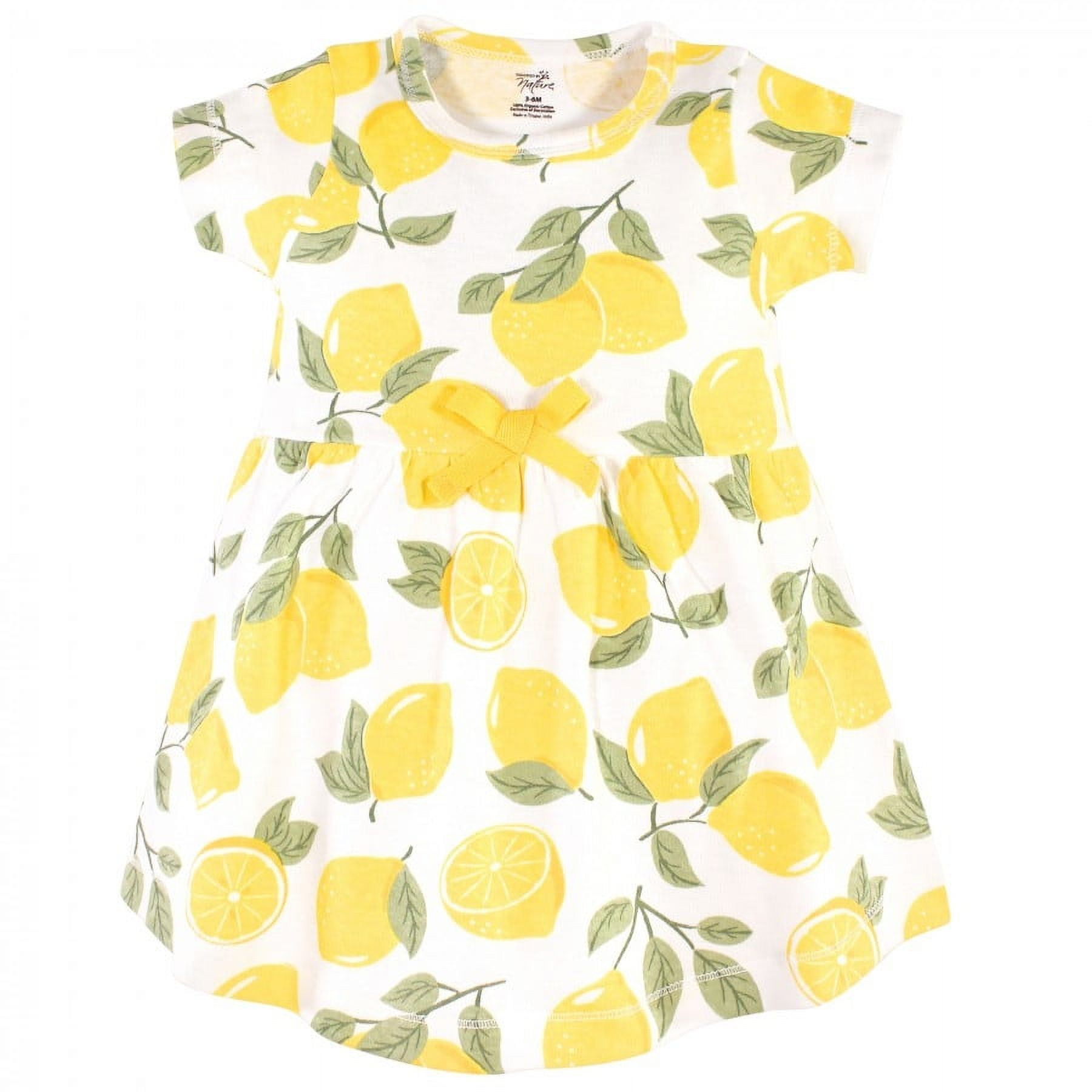 Touched by Nature Baby and Toddler Girl Organic Cotton Short-Sleeve Dresses 2pk, Lemon Tree, 8 Years