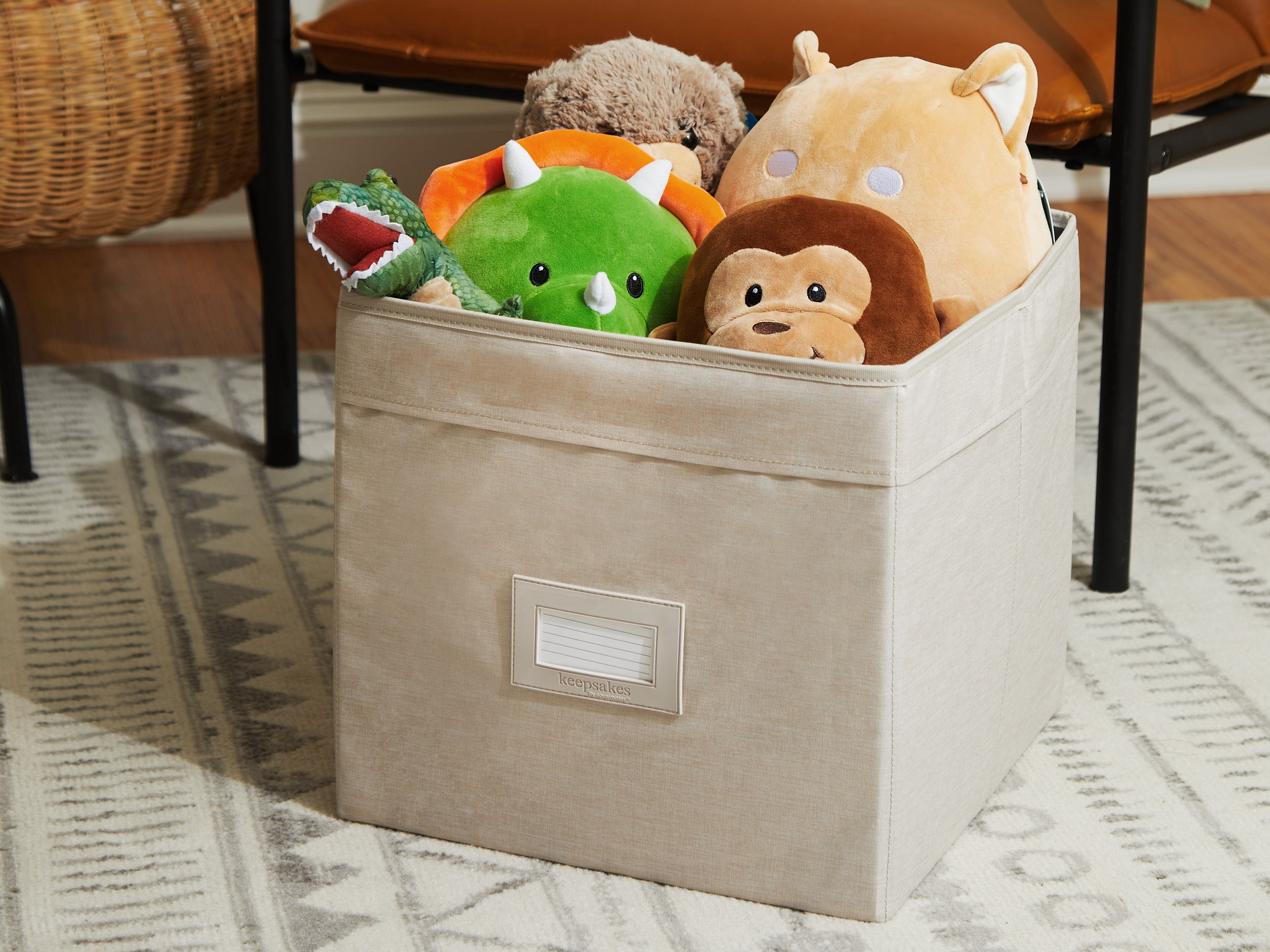 Covermates Keepsakes - Cube Storage Bin - Heavy Duty Material - ID Window - Pull Handles - Indoor Storage, Beige Heather