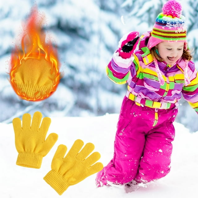 Guantes de invierno para menores, mitones de punto con dedos separados para niños y niñas, guantes térmicos de acrílico suave para clima frío con agarre antideslizante para juegos,