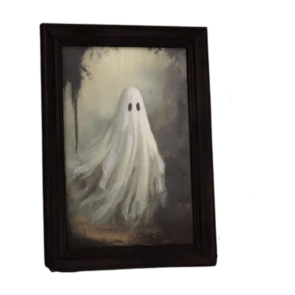 Trovenix Vintage Ghost Framed Wall Art Cute Spooky Ghost Painting Dark Gothic Halloween Framed Picture for Tabletop Wall Decor 7.1x5.5 Inch