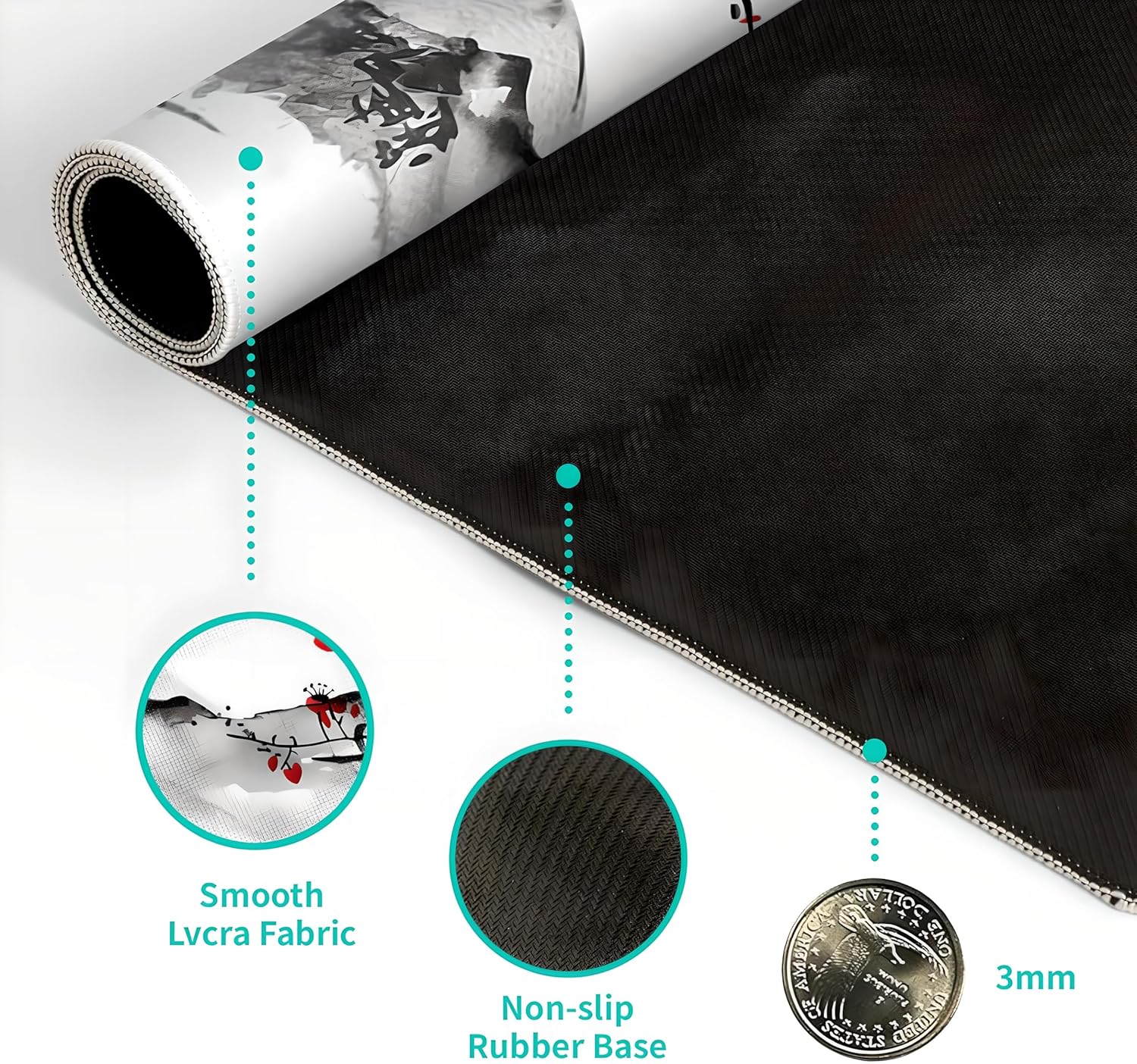 Japanese Cherry Blossom White Gaming Mouse Pad XXL Extended Long Mousepad Desk Mat, NonSlip Rubber Base with Stitched Edges, Ideal for Office, Home, 31.5x11.8 in