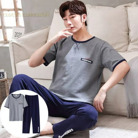 

QWZNDZGR Summer Knitted Pj Short Sleeved Men s Pajamas Sets Male Pajama Set Letter Pajama For Men Sleepwear Suit Homewear Size XXXL1264