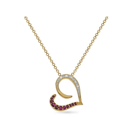 - Eternal Heart 14KT Yellow Gold Diamond And Ruby Sideways Heart Necklace 18 Inches