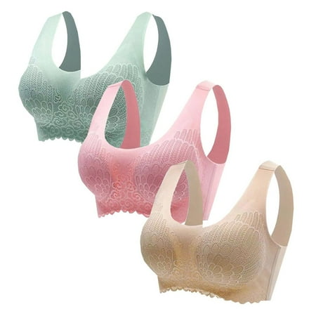 Baodmurt Push Up Bras Set for Women Lounge & Sleep Bralette Lace Lingerie  Underwear  Mint Green+Pink+Beige 36B