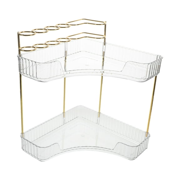 Masteelf Bathroom Countertop Organizer Corner Makeup Organizer Skincare And Perfume Tray Vanity Organizer For Makeup Brushes Clear Multi Tier Storage Rack