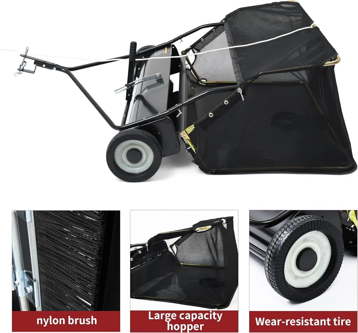 RVNI 48in Tow Behind Lawn Sweeper Leaf Collector Sweeper for Lawn Grass Large Hopper 20 Cu ft Capacity