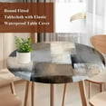 thumbnail image 3 of Grey Brown Abstract Round Tablecloth 45-54 Inch Round Fitted Table Cloth with Elastic Edge, Oil Painting Color Blocks Waterproof Table Cover Protector for Outdoor Picnic Party Dining, 3 of 6