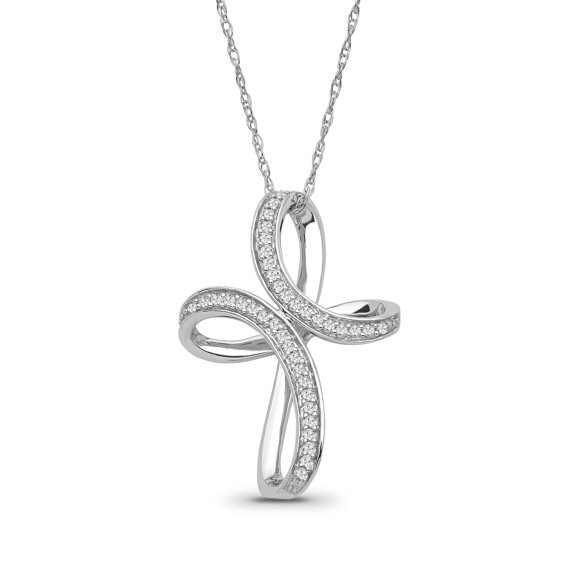 ARAIYA 10K White Gold Diamond Cross Pendant Silver Chain Necklace for Women (1/6 Cttw, I-J Color, I2-I3 Clarity), 18"