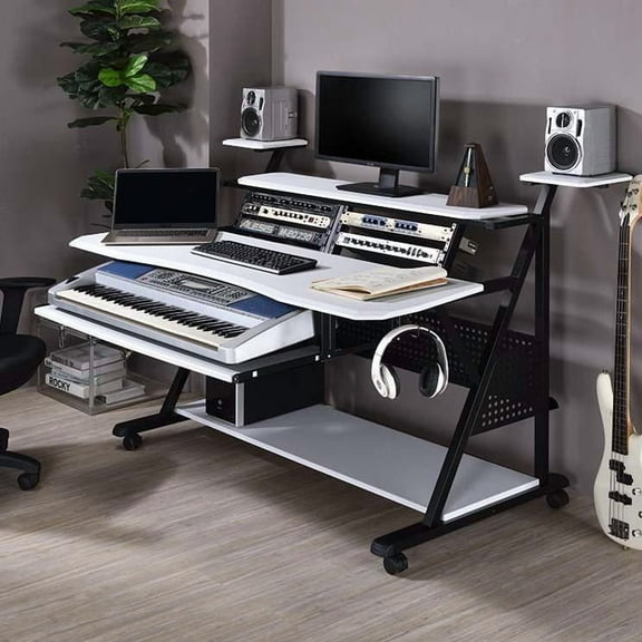 ACME Willow Rectangular Wooden and Metal Frame Music Desk in White and Black