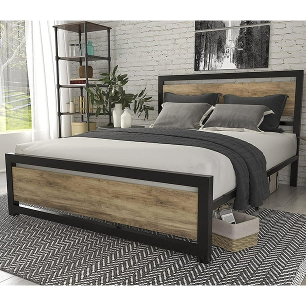 Heavy Duty Platform Bed Frame, Amolife Queen Size Heavy Duty Metal Bed Frame With Rivet And 13 Strong Steel Slats Support