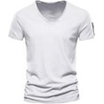 thumbnail image 4 of MIXUE Shirts For Men Summer Solid Color V Neck Short Sleeve Zipper Casual Pullover Tops Tee Shirts Sportswear,White,XL, 4 of 5
