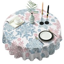 Blue and Pink Christmas Snowflake Pattern Round Tablecloth 60"x60",Wrinkle Wipeable Table Cloth for Kitchen Dining Room Picnic Patio Party