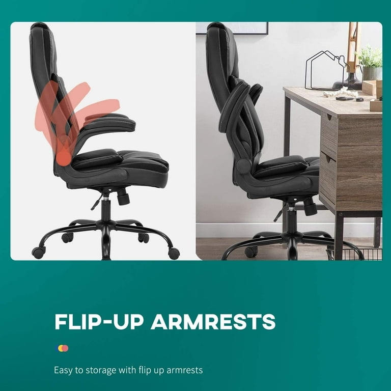 Office Chair, Ergonomic Computer Chair with Adjustable Lumbar Support,  Executive High Back Chair, Leather Desk Chair Flip-up Arms, Swivel Rolling  Work