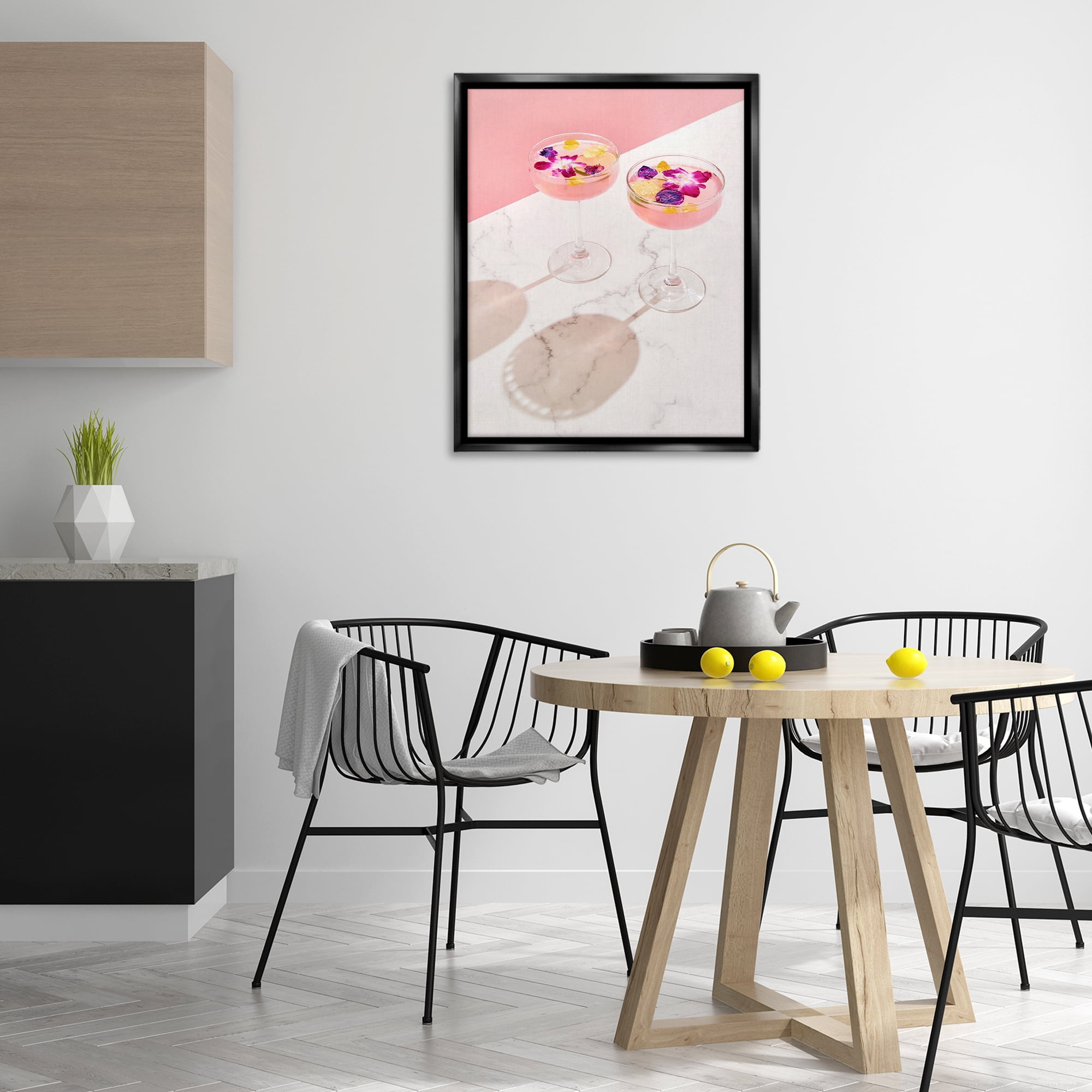 Stupell Industries Pink Floral Cocktails Food & Beverage Painting Black Floater Framed Art Print Wall Art, 25 x 31