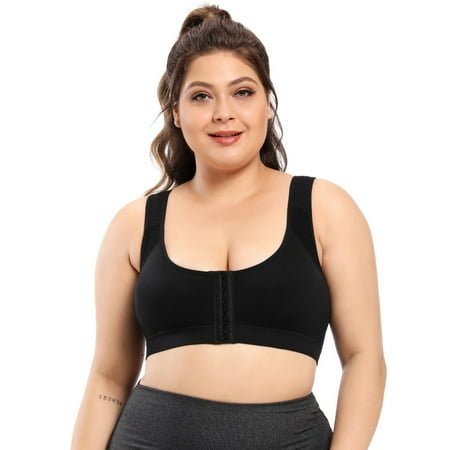 

Women Plus-size Bra Criss Cross Post-Surgery Front Closure Sports Bra Hook & Eye No Underwire Beauty Back Sports Bras with Adjustable Straps Bra
