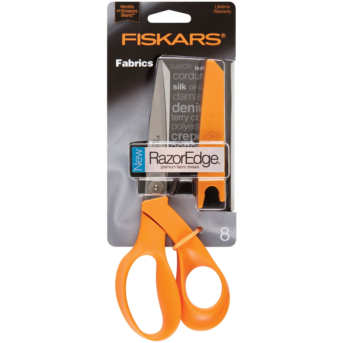 Fiskars RazorEdge SoftGrip Fabric Scissors - 8 Blade Scissors Heavy Duty  with Ergonomic Handle and Bent Blade - Black/Orange