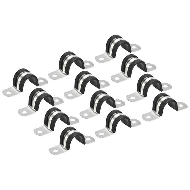 Unique Bargains 12Pack 3/4' Cable Clamp U Shape Stainless Steel Rubber Cushioned Pipe Strap