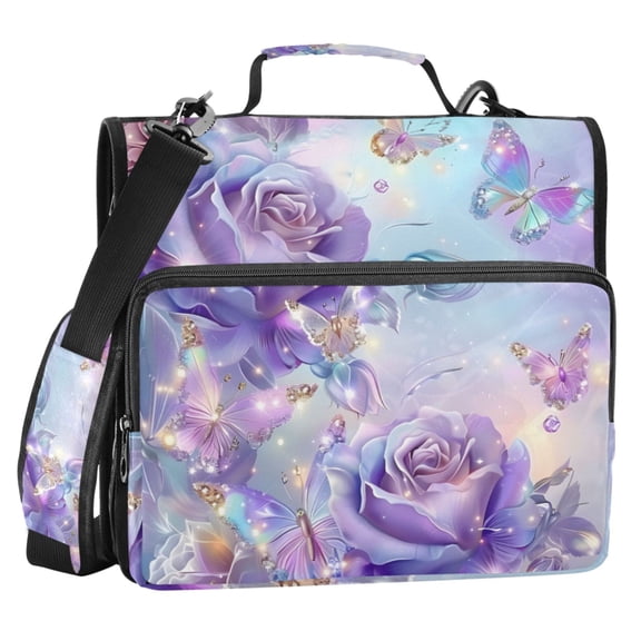 ALAZA Zipper Binder Purple Flower Butterfly 2 in 3 Ring Trapper Keeper 500 Sheet Capacity File Folder Organizer Bag