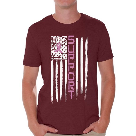 Awkward Styles Cancer Shirts Cancer Flag Tshirt Breast Cancer Awareness Men's Shirt Pink Ribbon Flag T Shirt Gifts for Cancer Survivor Pink Cancer Flag Tshirt Cancer Support Flag T-Shirt for Men