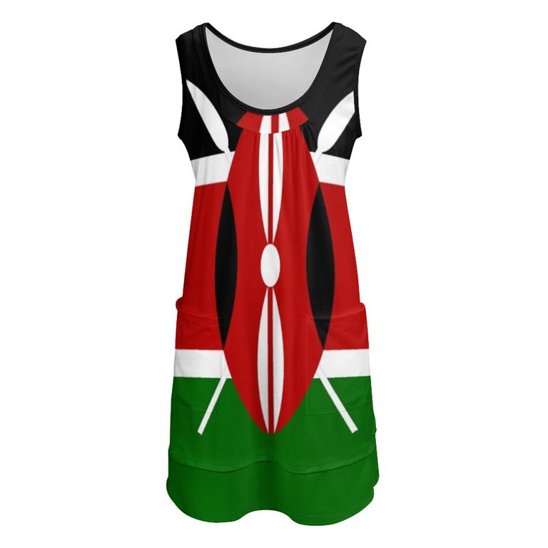 Kenya Flag T-Shirt - Kenyan Nairobi Sticker Sleeveless U-Neck Fake Two  Piece Dress dress for women Elegant gown