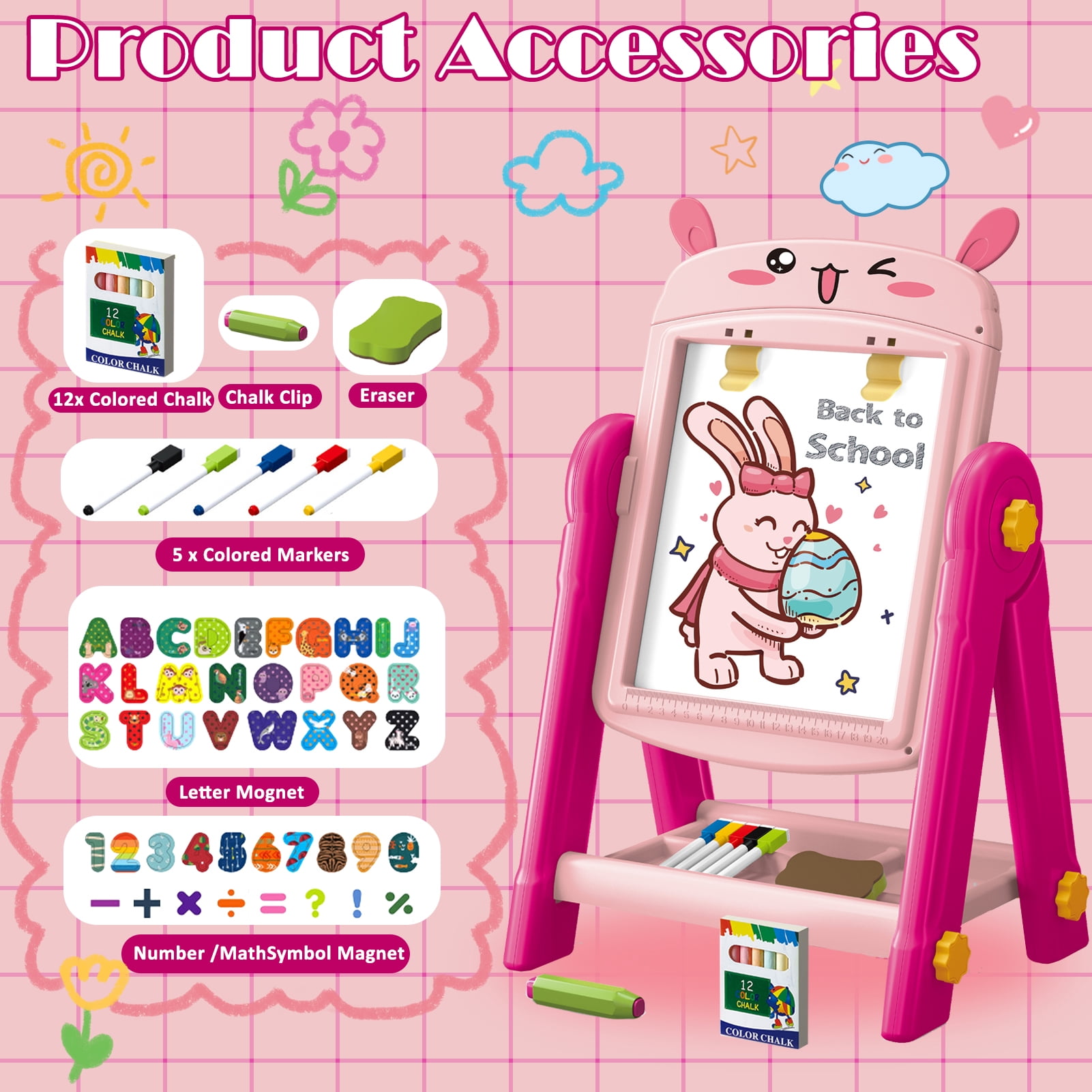 Aijohnny Easel for Kids, Magnetic Drawing Board,Rotatable Double Sided Easel with Painting Accessories for Boys & Girls, Birthday Gift for 2 3 4 5 6 7 8 Year Old