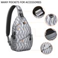thumbnail image 2 of Sling Backpack,Gray Christmas Tree Pattern Sling Bag with Water Bottle Holder,Waterproof Sling Bag for Men/Women with Headphone Jack for Hiking,Travel, 2 of 6