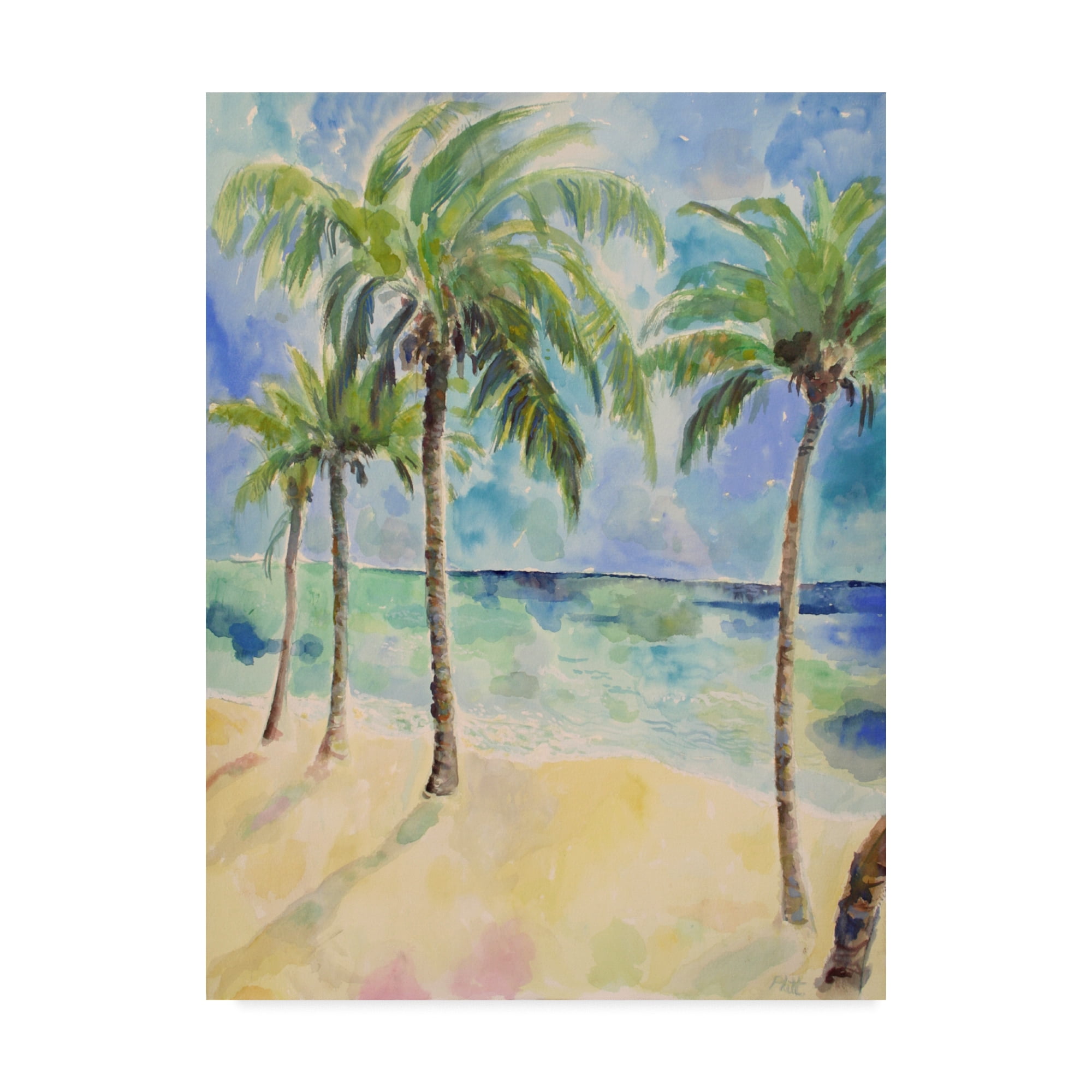California lighhouse original watercolor painting gift idea palm trees tropical beach sea sunset coastal landscape ocean wall art