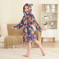 thumbnail image 2 of FORMRS Niños Bathrobe Unisex Hooded Robe Soft Plush Pajamas Sleepwear, Size 10-12T, Blue Vibrant Leaves Pattern, 2 of 7
