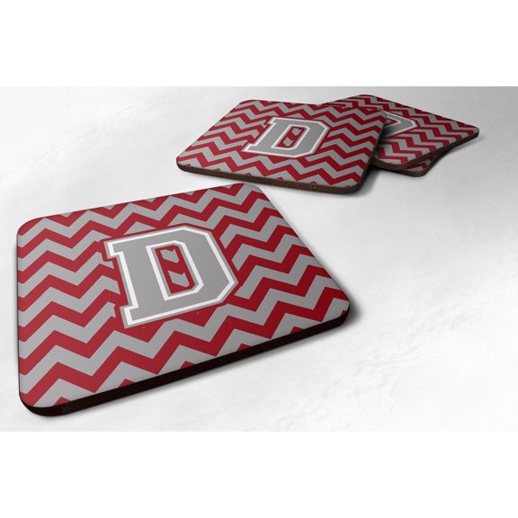 Letter D Chevron Crimson and Grey   Foam Coaster Set of 4