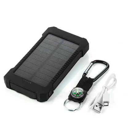 Image of 20000mAh Solar Power Charger Outdoor Waterproof Dual USB Portable Battery Charger with LED Light for Phone Pad Android Camera Black