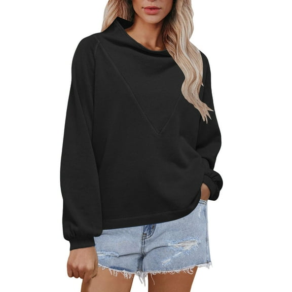 Women's Oversized Cowl Neck Sweatshirt, Long Sleeve Loose Fit Pullover Top with Soft Comfort Fabric for Commute Wear, Daily Casual Outfits and Four Season Comfort Black L